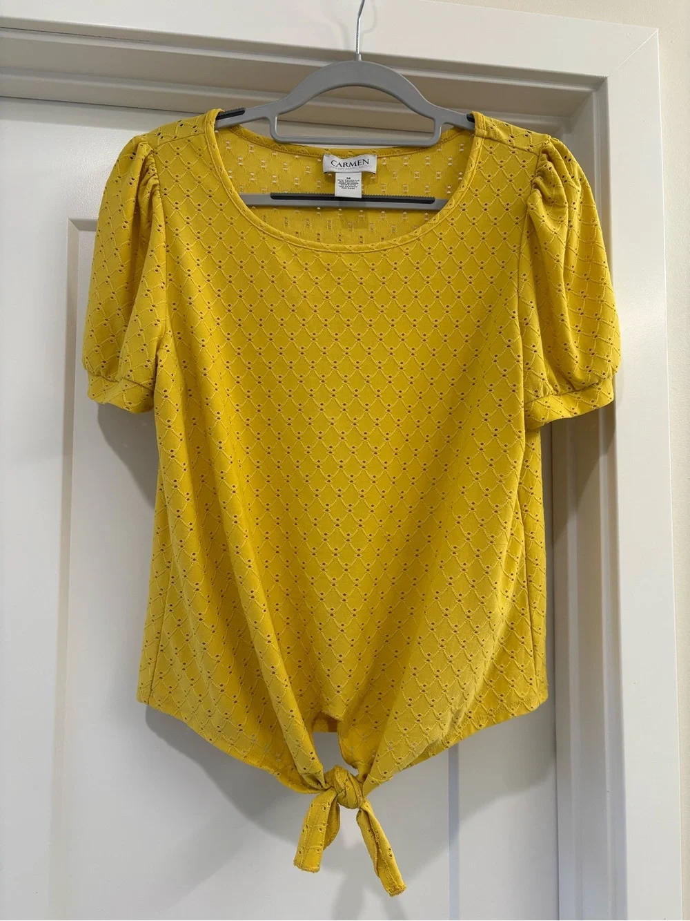 Carmen Marc Valvo Retro 70’s Knit Classic Scoop Short Sleeve Tie Front Size M - Picture 1 of 3